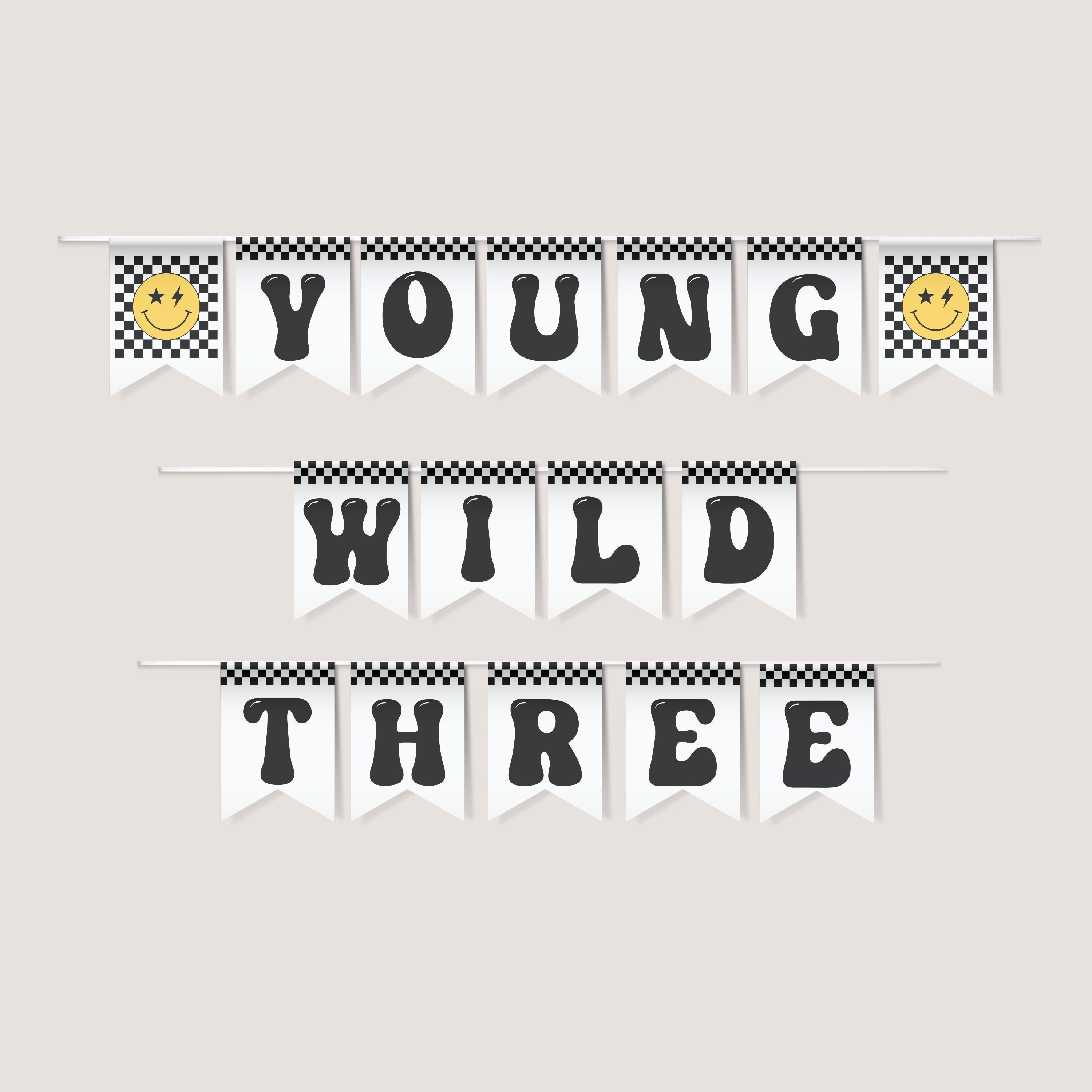 Young Wild & Three Banner – Goldenes Glitzer-Banner Für 3. Geburtstag, Partydeko, Ca. 17 Cm Buchstaben