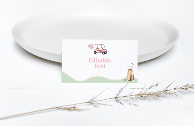 Pink Golf Theme Place Cards, Name Template, Food Label, Golfing Baby Shower Birthday Partee, Digital Download, Templett, G2 image 8