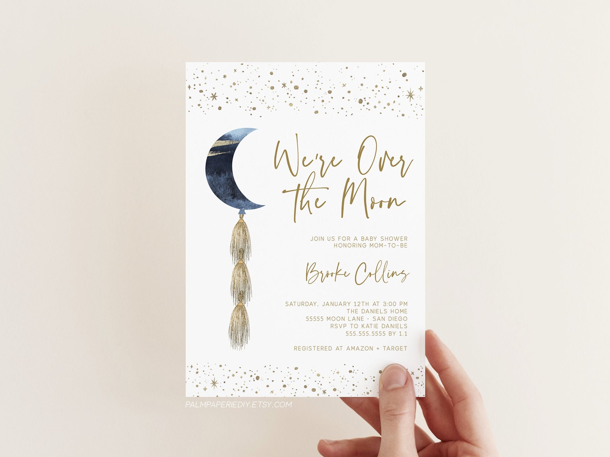 Printable Template Digital Download Invites for Boy Over the Moon Baby Shower Invitation Templett