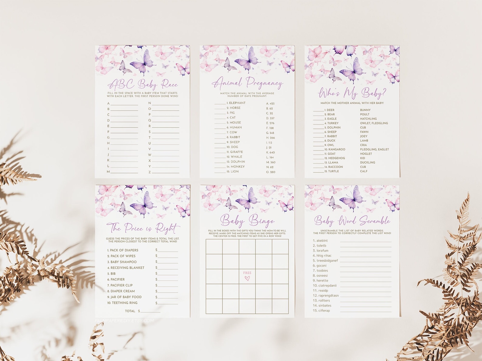 Butterfly Baby Shower Games Bundle, Printable, Enchanted to Meet You ...