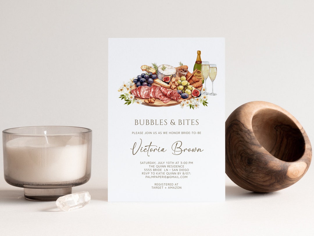 Bubbles and Bites Bridal Shower Invitation, Charcuterie Party, Sips and