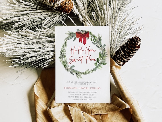 Christmas Housewarming Invitations, Holiday House Warming Invite, Editable Template, Winter Open House Party, Home Sweet Home, Templett