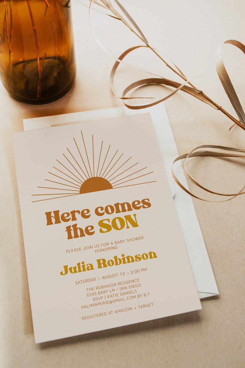 Here Comes the Son Invitation Sun Baby Shower Invites for Etsy UK