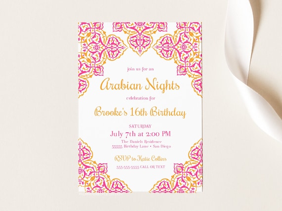 Arabian Nights Invitation Anniversaire Invitation Marocaine Etsy France