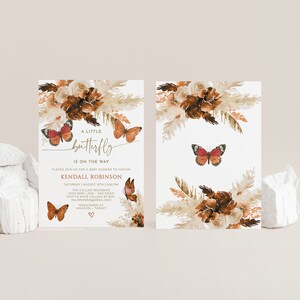 Butterfly Baby Shower Invitation Template, Boho Rust Floral (digital ...