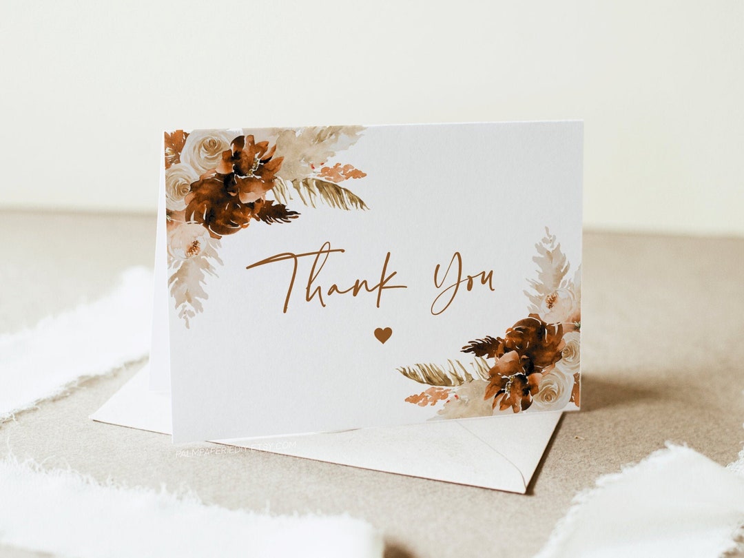 Rust Floral Thank You Card Template: Boho Pampas Grass (printable ...