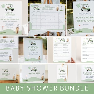 Green Golf Baby Shower Bundle, Template Package, Golfing Theme Partee, CoED Invitation Set, Digital Download, Templett G3