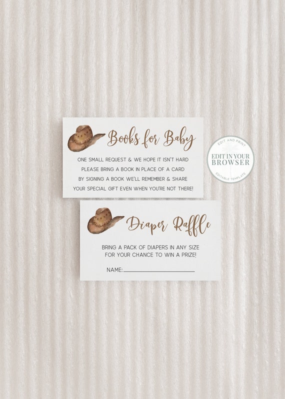 Diaper Raffle Book Request, Country Baby Shower, Instant Download, Books for Baby, Cowboy, templett