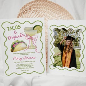 Fiesta Graduation Party Invitation, College Grad, Tacos and Tequila, Template, Women