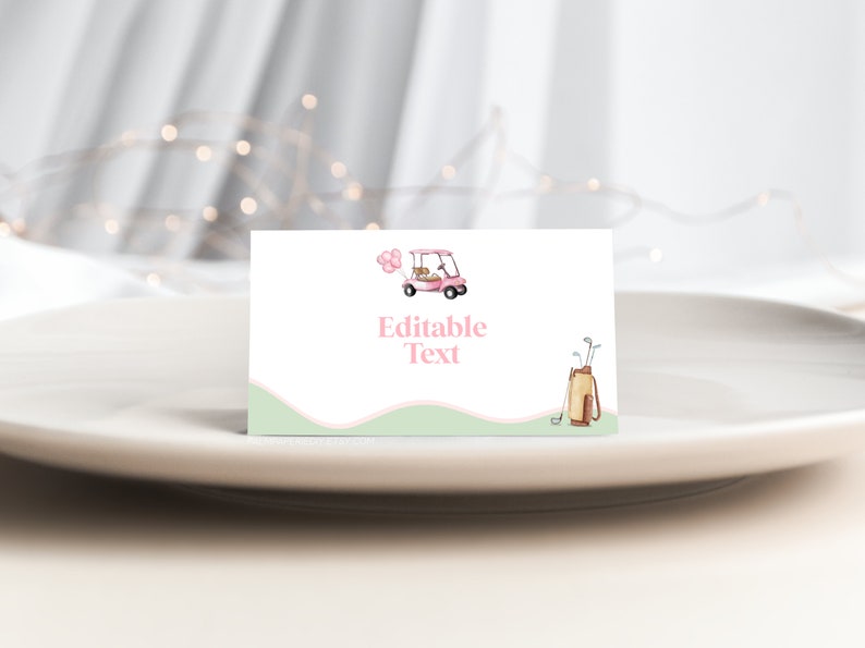 Pink Golf Theme Place Cards, Name Template, Food Label, Golfing Baby Shower Birthday Partee, Digital Download, Templett, G2 image 7