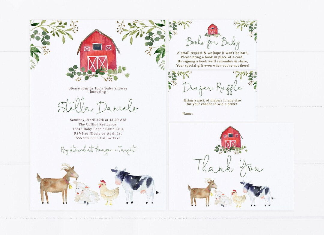 Farm Baby Shower Invitation Set Instant Download Template - Etsy