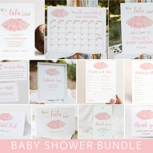 Tutu Baby Shower Bundle, Invitation Template Package, Tutu Excited, Party Set, Digital Download, Ballet, Girl, Templett