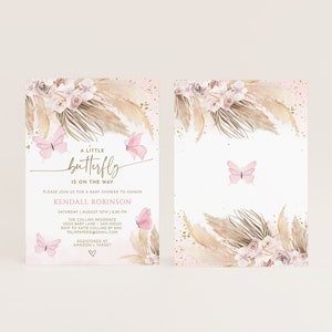 Boho Butterfly Baby Shower Invitation Template, Pink Floral (digital ...