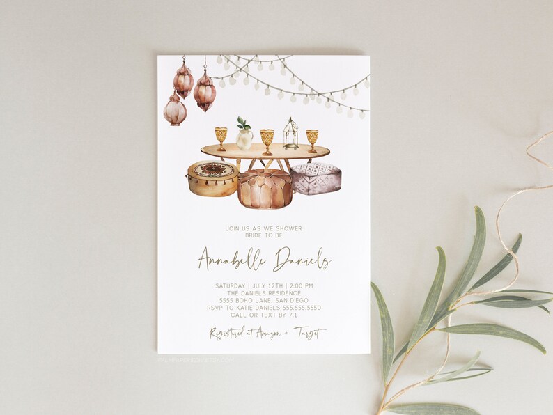Backyard Picnic Boho Bridal Shower Invitation Editable Bohemian Invites Instant Download Template Templett