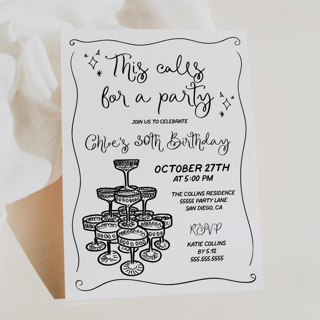 Birthday Invitation for Women, Digital, Champagne Party Invite