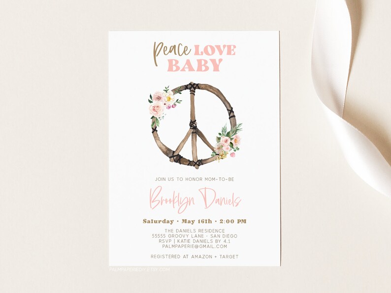 Bohemian Baby Shower Invitation Girl Hippie Theme Invite Etsy