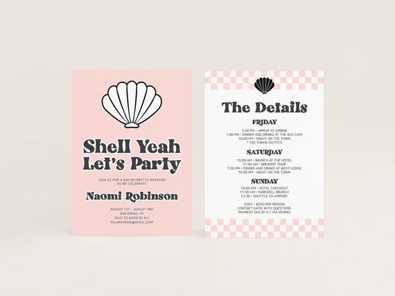 Shell Yeah Bachelorette Party Invitation With Itinerary Beach - Etsy