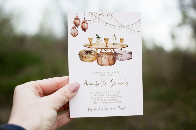 Backyard Picnic Boho Bridal Shower Invitation Editable Bohemian Invites Instant Download Template Templett