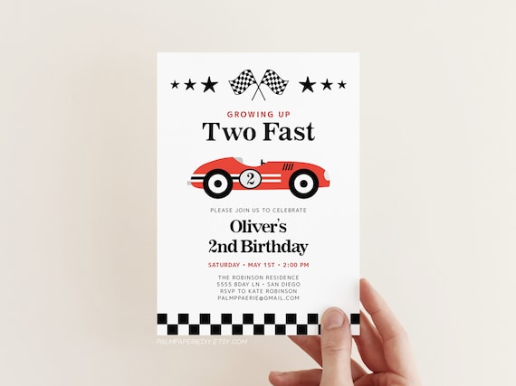 Two Fast Second Birthday Invitation Growing up Two Fast Race 