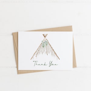 Thank You Card Digital Download Template Teepee Boho Baby - Etsy