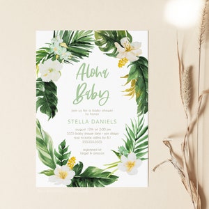 Tropical Baby Shower Invitation Gender Neutral, instant download template, Summer Luau Invite, Editable, Printed Option, Templett image 5