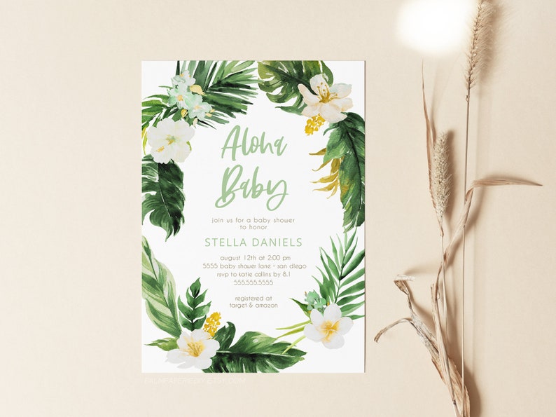 Tropical Baby Shower Invitation Gender Neutral, instant download template, Summer Luau Invite, Editable, Printed Option, Templett image 5