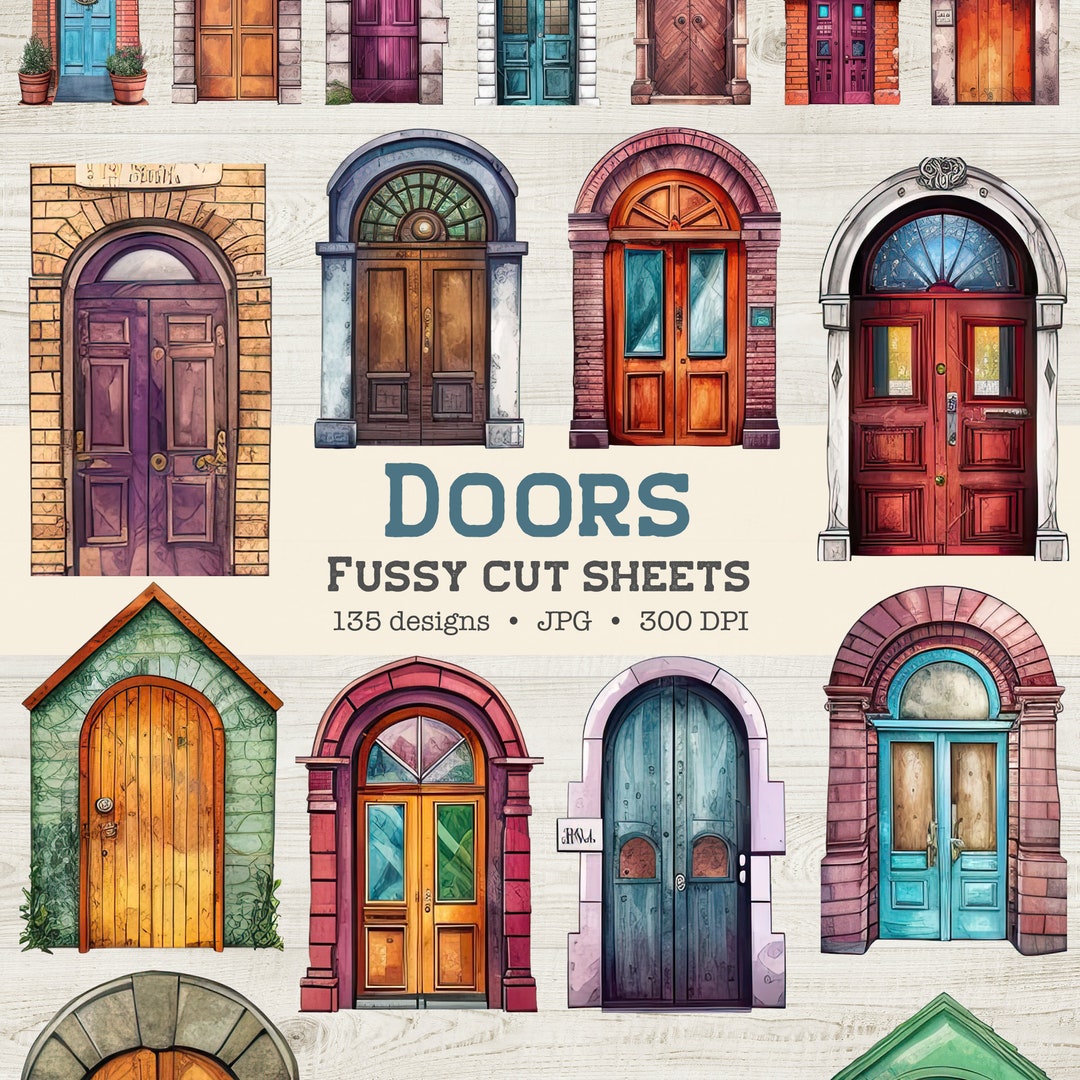 Doors Fussy Cuts, Colorful Vintage Doors, Junk Journal Printable ...