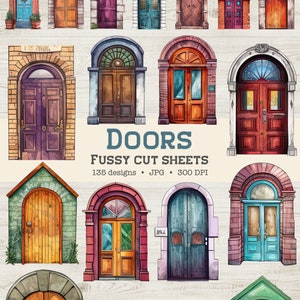 Doors Fussy Cuts, Colorful vintage doors, Junk journal printable, Scrapbooking, Commercial use, Assorted designs, Digital, Instant Download