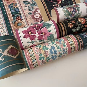 Floral Wallpaper Border Scraps - Set of 11 | Ephemera, Samples, Junk Journal Supplies, Wallpaper Bundle, Scrapbooking, Vintage