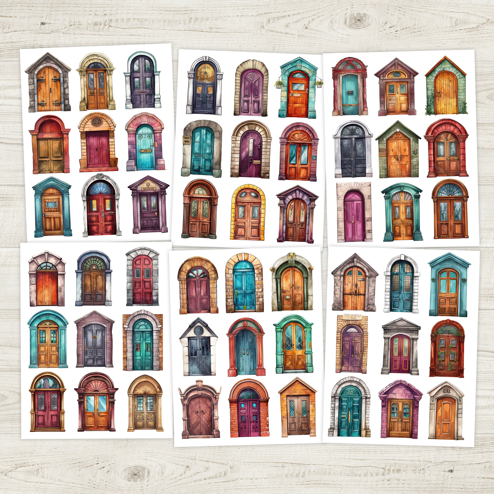 Doors Fussy Cuts, Colorful Vintage Doors, Junk Journal Printable ...