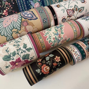 Vintage Floral Wallpaper Bundle - Set of 11 | Ephemera, Samples, Junk Journal Supplies, Wallpaper Border Scraps