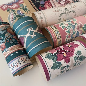 11 stuks bloemenbehangrandresten - | Ephemera, monsters, ongewenste dagboekbenodigdheden, behangbundel, scrapbooking, vintage