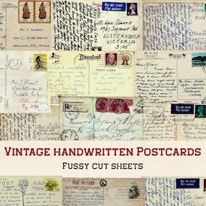 Digital Vintage Handwritten Postcards - Set of 20, Collage, Scrapbook, Journals, Printables  | Instant Download