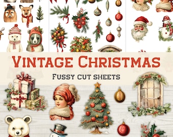 Vintage Christmas Fussy Cut Sheets, Scrapbooking, Junk journal printable, Decorative elements, Card-making, Embellishment, Holiday season
