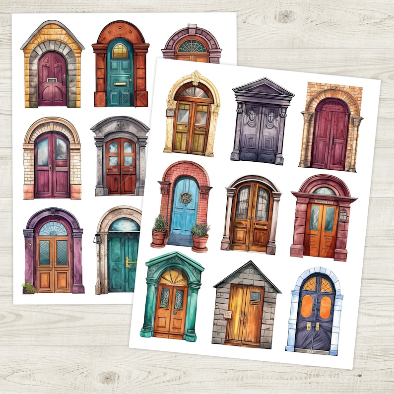 Doors Fussy Cuts, Colorful Vintage Doors, Junk Journal Printable ...