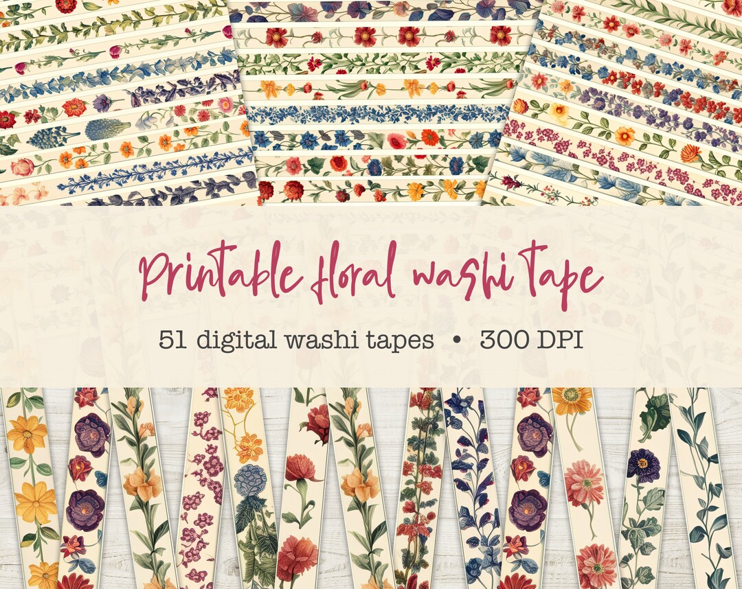 Printable Floral Washi Tape 51 Designs Junk Journal - Etsy