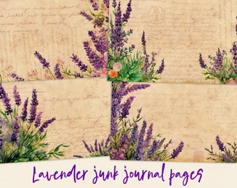 Lavender Junk Journal Pages, Vintage Junk Journal Kit, Digital Collage Sheet, Printable Paper, Scrapbooking Pages, Purple, Instant Download