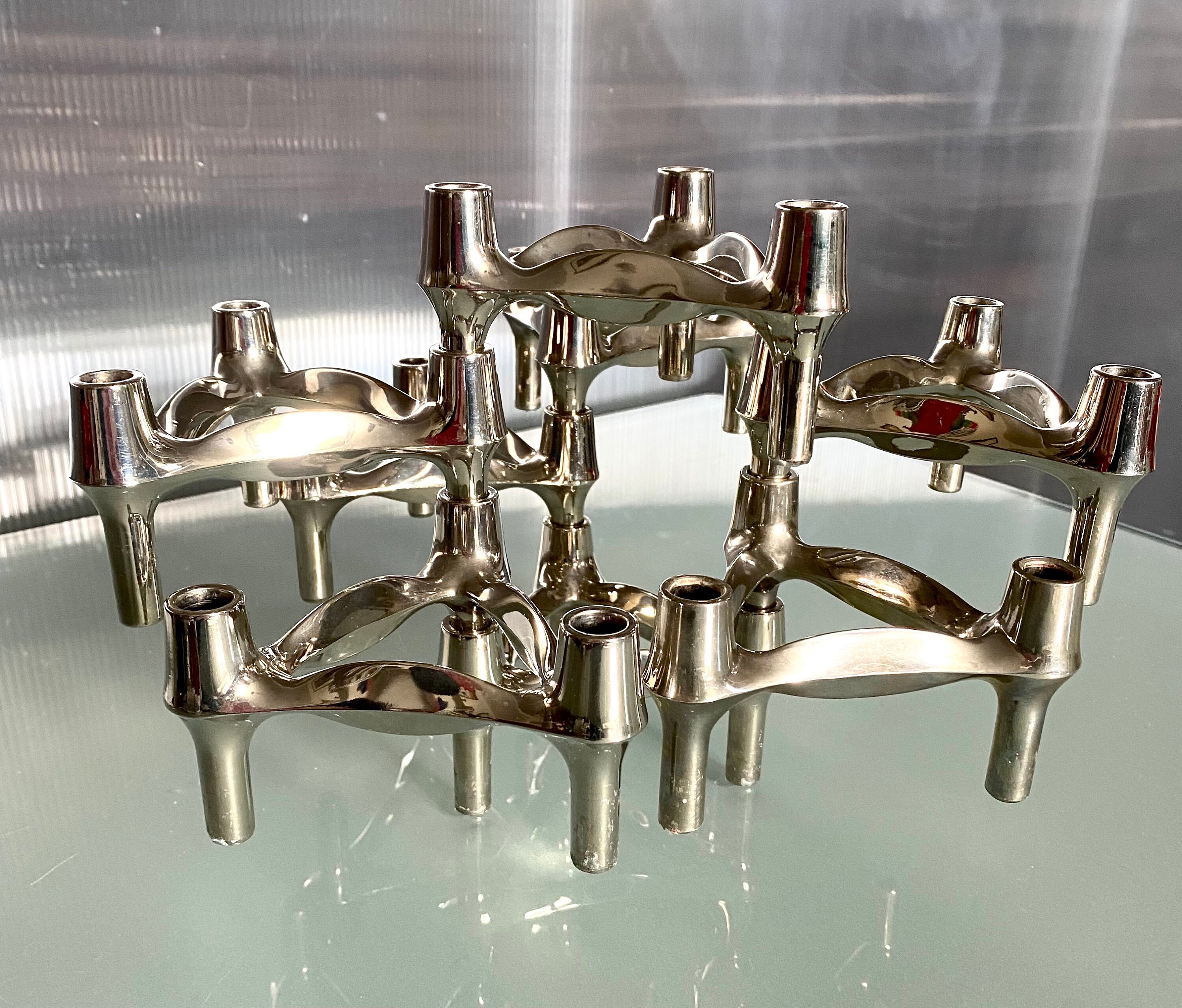 8 X Bougeoirs en Chrome Vintage Bmf - Ère Nagel 1970 Parfait État-