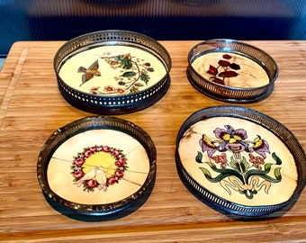 Exquisite set of 4 antique porcelain coasters- Germany or Central Europe- 1900's