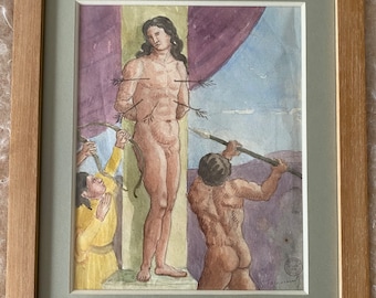 Martyrdom of Saint Sebastian by Gaston Toussaint -1910/1920- signed and stamped with Atelier