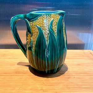 Antique  French majolica pitcher - barbotine- 1880&#39;s - Sarreguemines-