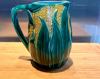 Antique  French majolica pitcher - barbotine- 1880's - Sarreguemines-