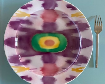 RUSSIA Uzbekistan IKAT Large dish- plate  -KUZNETSOV- Gardner -Antique - 33cm