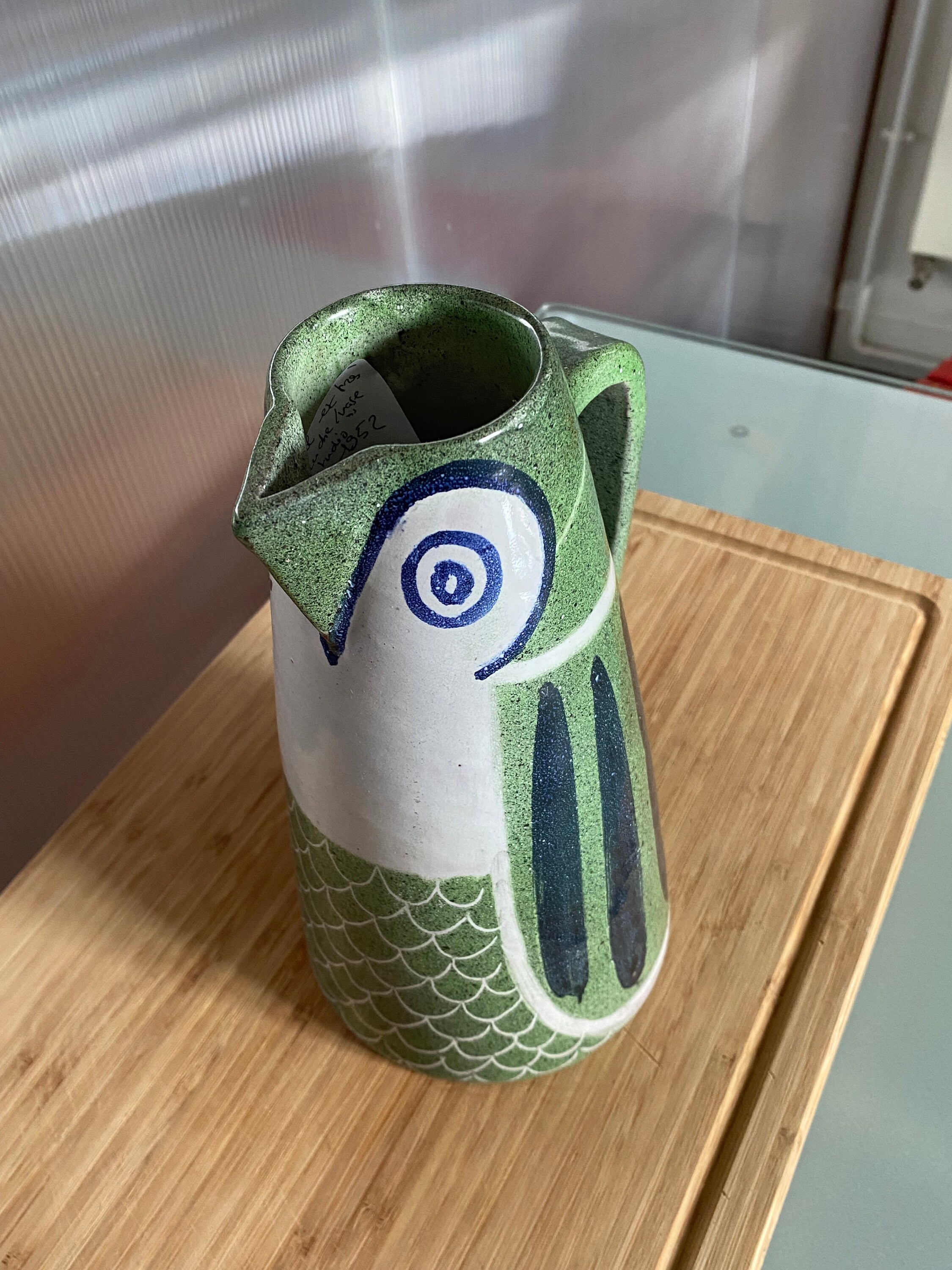 Owl-shaped Ceramic Pitcher/ Jug ALFARAZ Spain by Duran-loriga- Mid