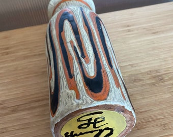 Nice collectible LIVIA GORKA unique hand-painted , pottery vase-  with eel-fish design Hungary- Late 50' or early 60's.