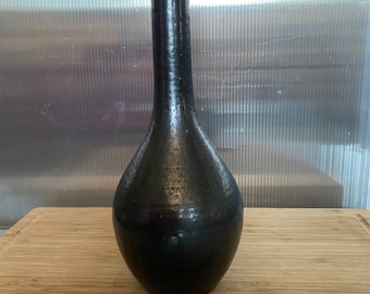 Mid-century Vintage Raus factory- Sweden - Long neck black pottery vase  by Hugo Anderberg- 1950's