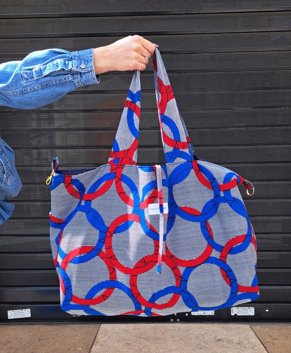 Tote Bag, Handmade MAISON THIORO Wax Fabrics, Olympic Pattern Blue and Red Philippine Model - Etsy Tote Bag, Handmade MAISON THIORO Wax Fabrics, Olympic Pattern Blue and Red Philippine Model - Etsy