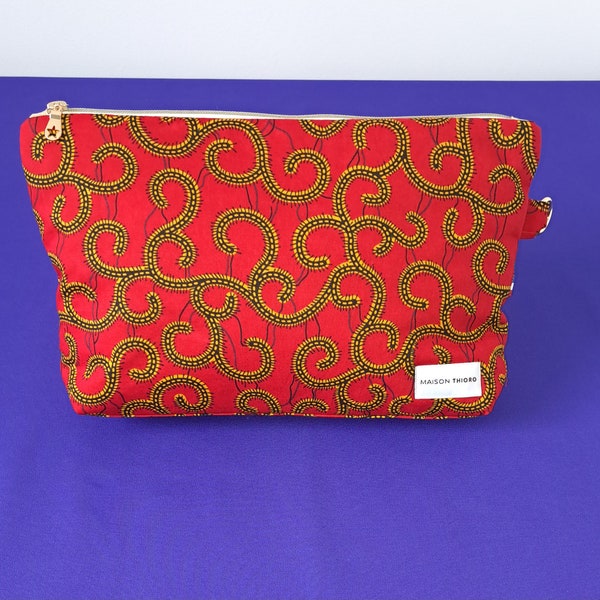 Pochette XL en wax motif rouge