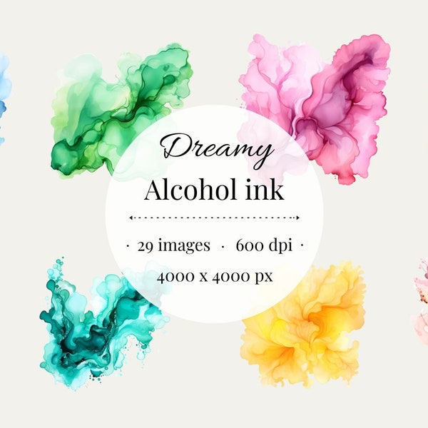 Dreamy Alcohol Ink Color Blotches Clipart Set | 29 PNG Images | Artistic Stains | Instant Download | Creative Crafts | Commercial Use