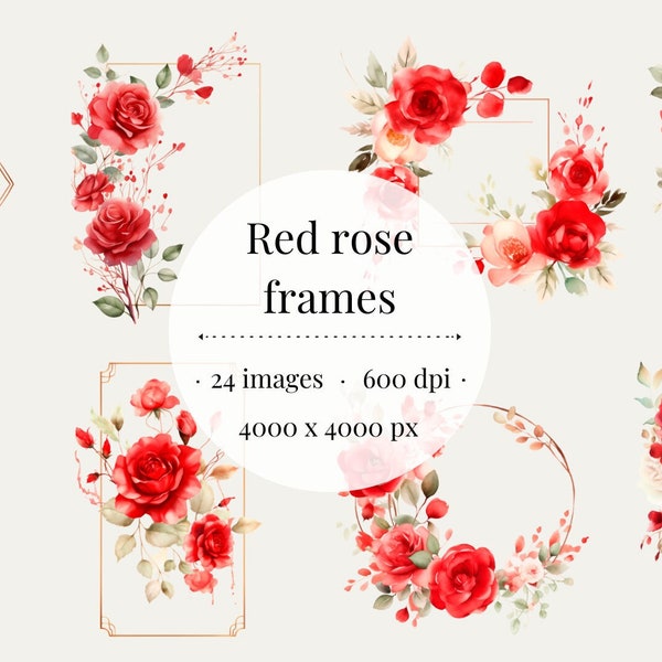 Clipart rose frame artful rose frame artful clipart romantic giftful clipart red frame artful wedding frame artful clipart arte frame